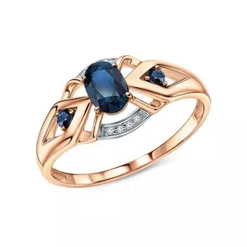 Золотое кольцо с бриллиантами природными и сапфирами природными