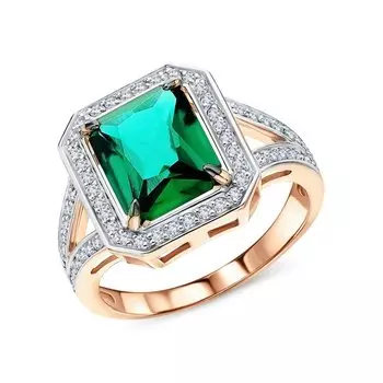 Золотое кольцо с бриллиантами природными и изумрудами выращенными