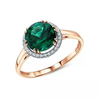 Золотое кольцо с бриллиантами природными и изумрудами гидротермальными