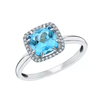 Золотое кольцо с бриллиантами природными и топазами природными