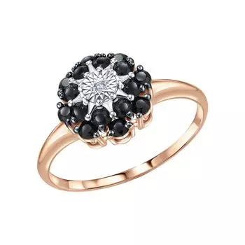 Золотое кольцо с бриллиантами природными и сапфирами природными