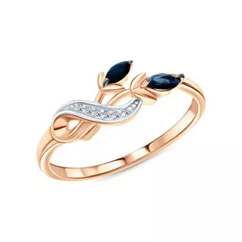 Золотое кольцо с бриллиантами природными и сапфирами природными