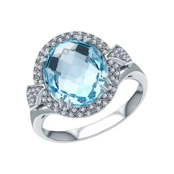 Золотое кольцо с бриллиантами природными и топазами природными