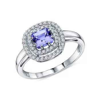 Золотое кольцо с бриллиантами природными и танзанитами природными