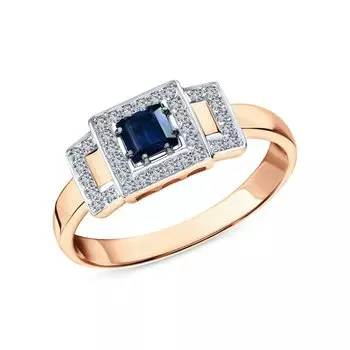 Золотое кольцо с бриллиантами природными и сапфирами природными