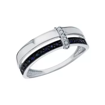 Золотое кольцо с бриллиантами природными и сапфирами природными