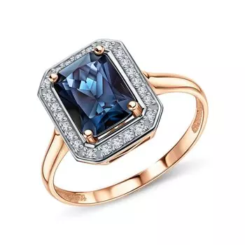 Золотое кольцо с бриллиантами природными и александритом выращенным