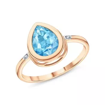 Золотое кольцо с бриллиантами природными и топазами природными