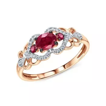 Золотое кольцо с бриллиантами природными и рубинами природными