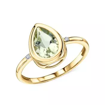 Золотое кольцо с бриллиантами природными и празиолит природными