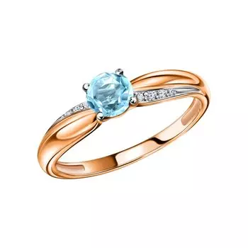 Золотое кольцо с бриллиантами природными и топазами природными