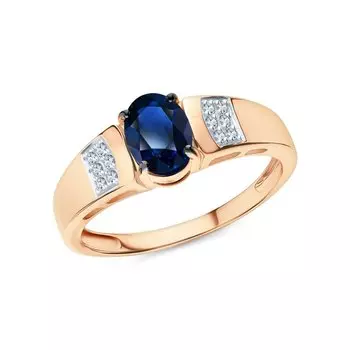 Золотое кольцо с бриллиантами природными и сапфирами выращенными