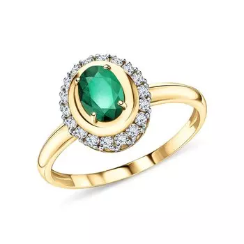 Золотое кольцо с бриллиантами природными и изумрудами природными