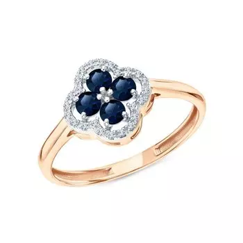 Золотое кольцо с бриллиантами природными и сапфирами природными