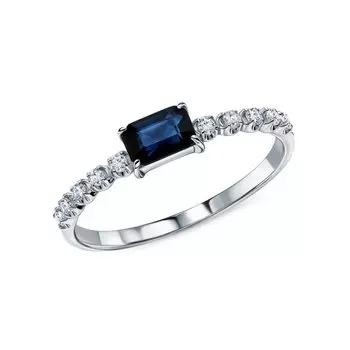 Золотое кольцо с бриллиантами природными и сапфирами природными