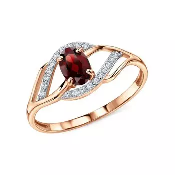 Золотое кольцо с бриллиантами природными и гранатами природными