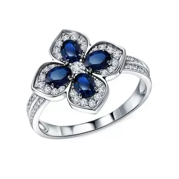 Золотое кольцо с бриллиантами природными и сапфирами природными