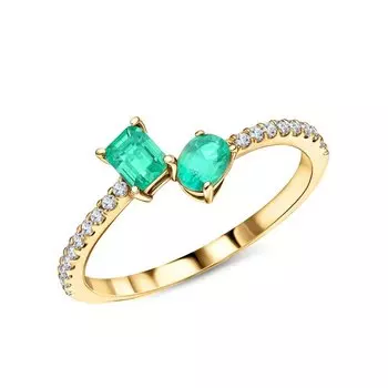 Золотое кольцо с бриллиантами природными и изумрудами природными