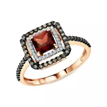 Золотое кольцо с бриллиантами природными и гранатами природными