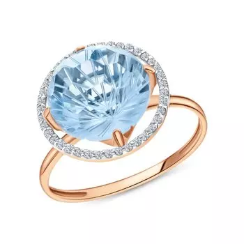 Золотое кольцо с бриллиантами природными и топазами природными