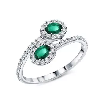 Золотое кольцо с бриллиантами природными и изумрудами природными