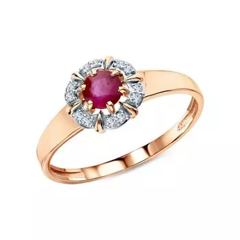 Золотое кольцо с бриллиантами природными и рубинами природными