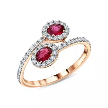 Золотое кольцо с бриллиантами природными и рубинами природными