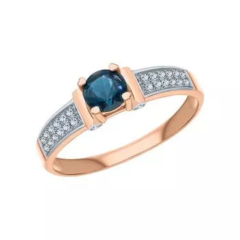 Золотое кольцо с бриллиантами природными и сапфирами природными