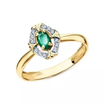 Золотое кольцо с бриллиантами природными и изумрудами природными