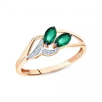 Золотое кольцо с бриллиантами природными и изумрудами выращенными