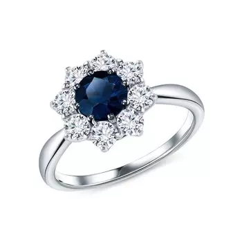 Золотое кольцо с бриллиантами природными и сапфирами природными