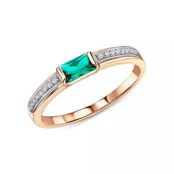 Золотое кольцо с бриллиантами природными и изумрудами гидротермальными