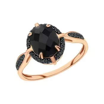 Золотое кольцо с бриллиантами природными и ониксом природным