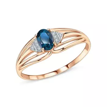 Золотое кольцо с бриллиантами природными и топазами природными