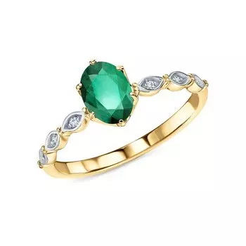 Золотое кольцо с бриллиантами природными и изумрудами природными