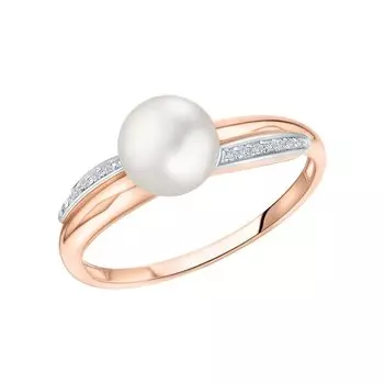 Золотое кольцо с бриллиантами природными и жемчугом природным культивированным