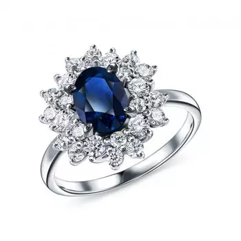 Золотое кольцо с бриллиантами природными и сапфирами природными