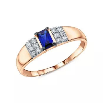 Золотое кольцо с бриллиантами природными и сапфирами выращенными