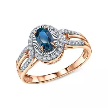 Золотое кольцо с бриллиантами природными и топазами природными