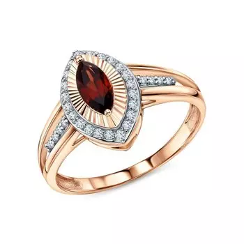 Золотое кольцо с бриллиантами природными и гранатами природными