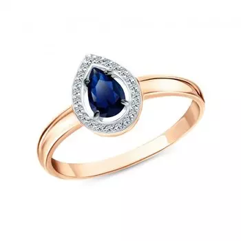 Золотое кольцо с бриллиантами природными и сапфирами природными