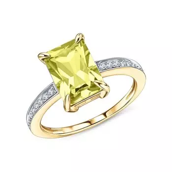 Золотое кольцо с бриллиантами природными и кварцами природными