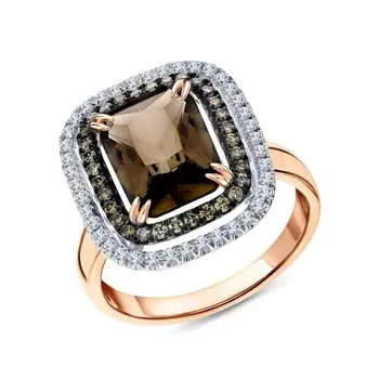 Золотое кольцо с бриллиантами природными и кварцами природными