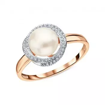 Золотое кольцо с бриллиантами природными и жемчугом природным культивированным