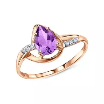 Золотое кольцо с бриллиантами природными и аметистами природными