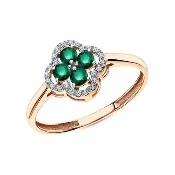 Золотое кольцо с бриллиантами природными и изумрудами природными