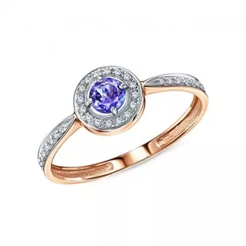 Золотое кольцо с бриллиантами природными и танзанитами природными