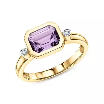 Золотое кольцо с бриллиантами природными и аметистами природными