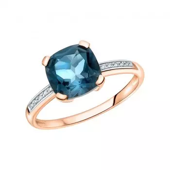 Золотое кольцо с бриллиантами природными и топазами природными