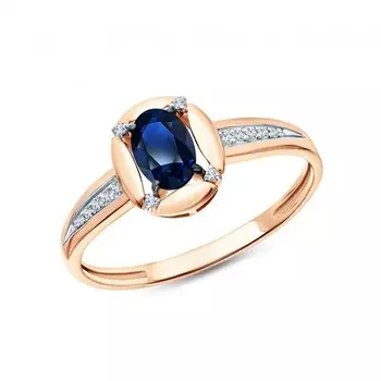 Золотое кольцо с бриллиантами природными и сапфирами природными